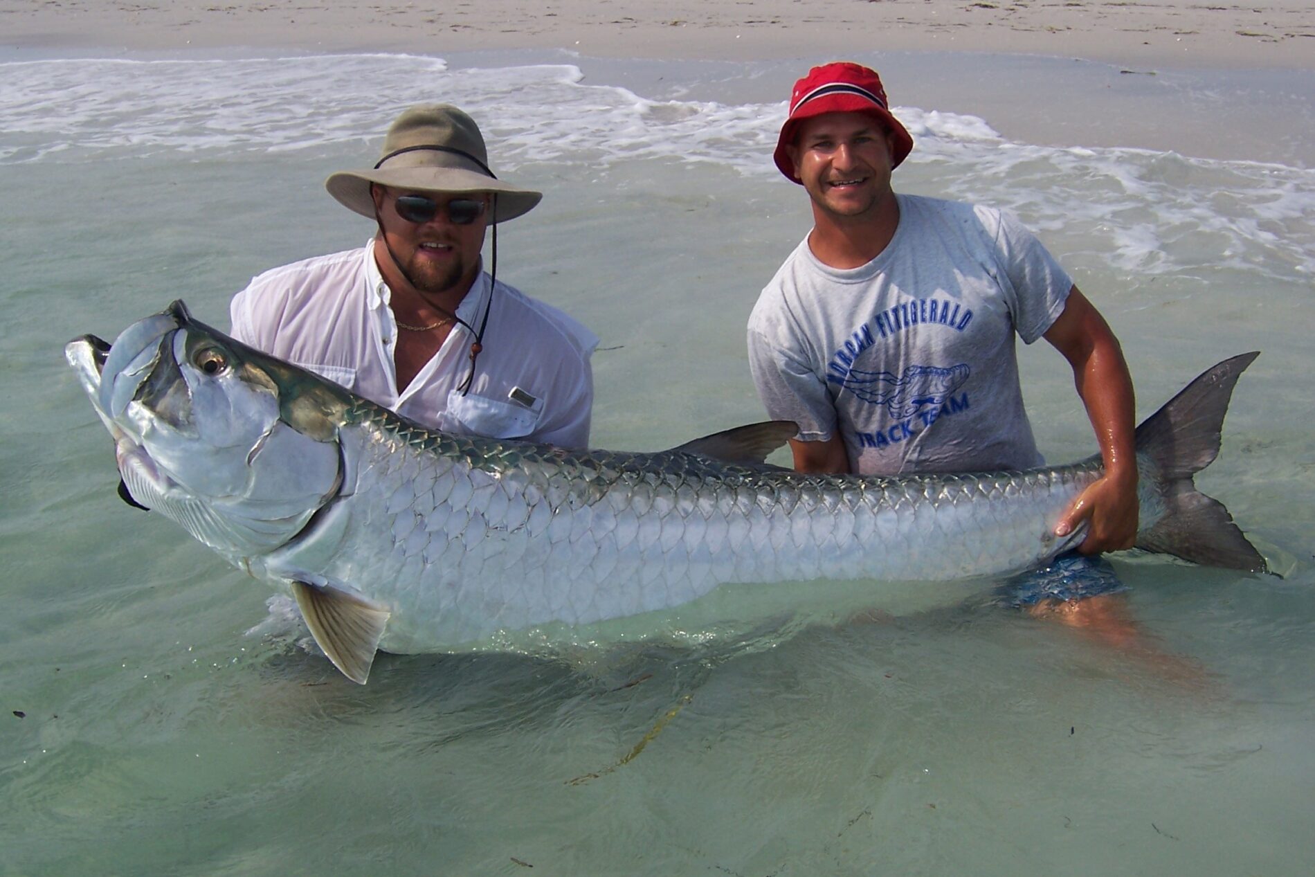 Men holding large tarpon fish