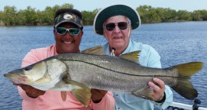 Ron with his 39 1/2" Snook pushing 30 pounds caught on 10 lb. tackle on a pilchard under a cork! 