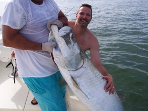 Jayson caught this beautiful 130 lb.Tarpon on an afternoon 3/4 day tarpon charter!!! 